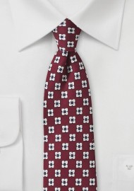 Burgundy Floral Print Silk Tie
