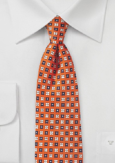 Carrot Orange Tie with Flowers in Blue and Peach