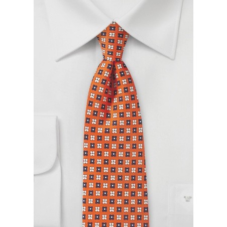 Carrot Orange Tie with Flowers in Blue and Peach