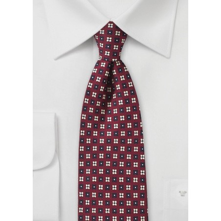 Burgundy Tie with Cream and Navy Flowers