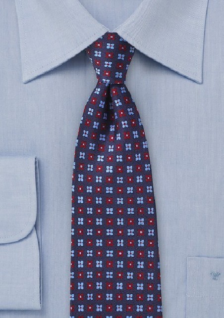 Floral Tie in Navy, Blue, and Red