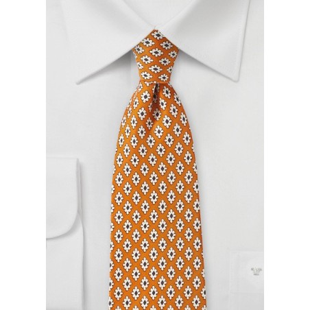 Vintage Print Tie in Brown and Burnt Orange