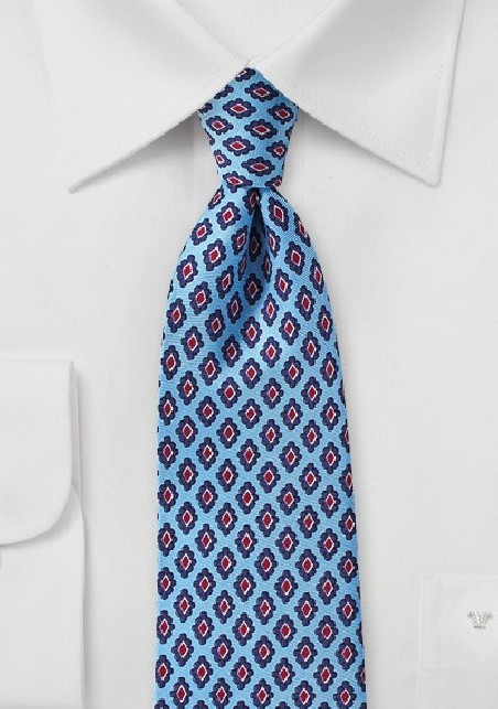 Vintage Print Tie in Alaskan Blue, Red, and Navy