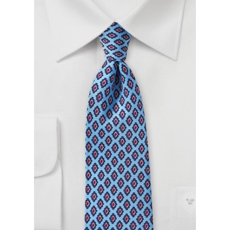 Vintage Print Tie in Alaskan Blue, Red, and Navy