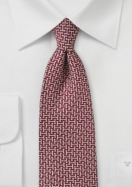 Burgundy and Cream Graphic Print Silk Tie