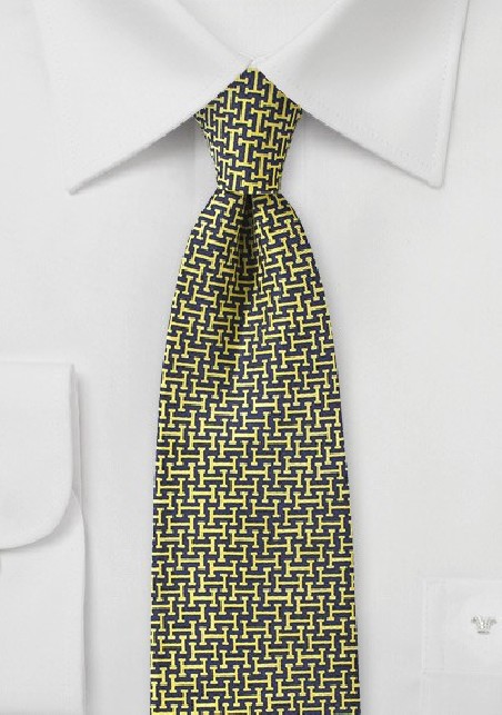 Midnight Blue and Yellow Graphic Print Tie