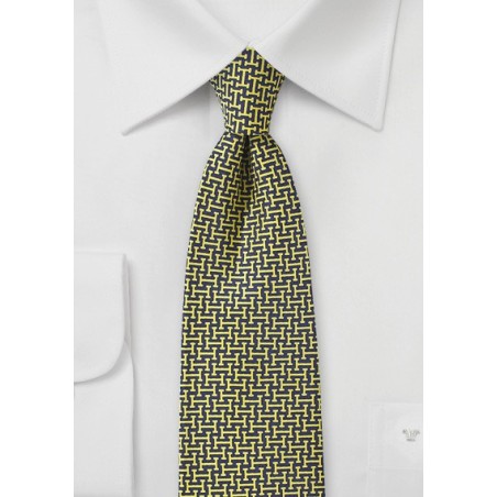 Midnight Blue and Yellow Graphic Print Tie