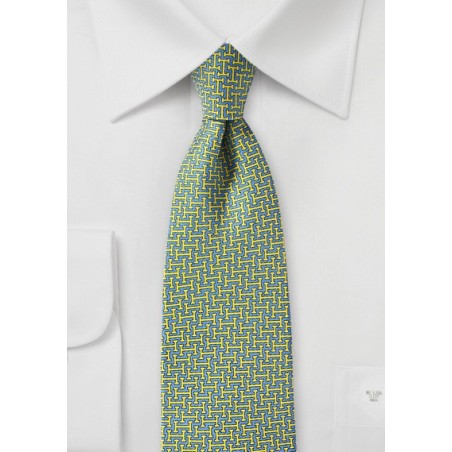 Light Blue and Yellow 70s Print Necktie