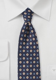 Elegant Foulard Print Tie in Blue, Orange, and Beige