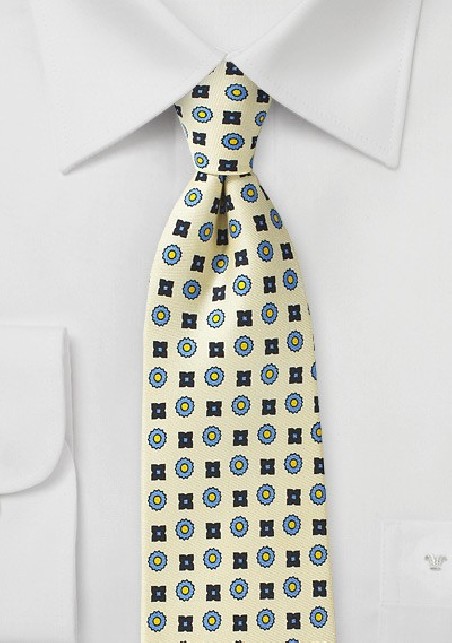 Foulard Silk Tie in Vanilla and Blue
