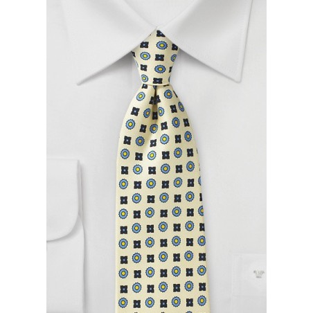 Foulard Silk Tie in Vanilla and Blue