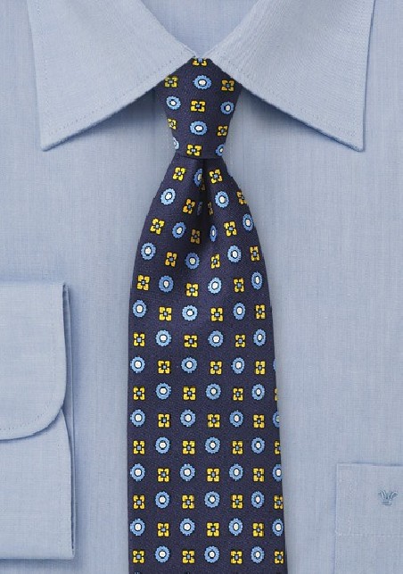 Navy Blue Foulard Silk Tie