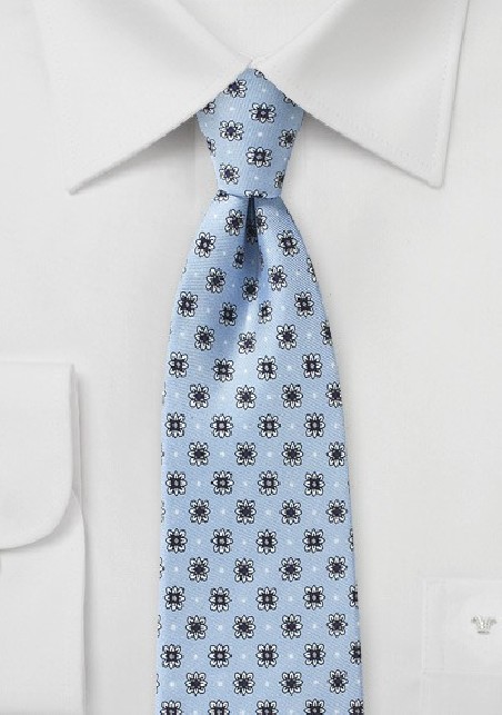 Powder Blue and Silver Floral Tie
