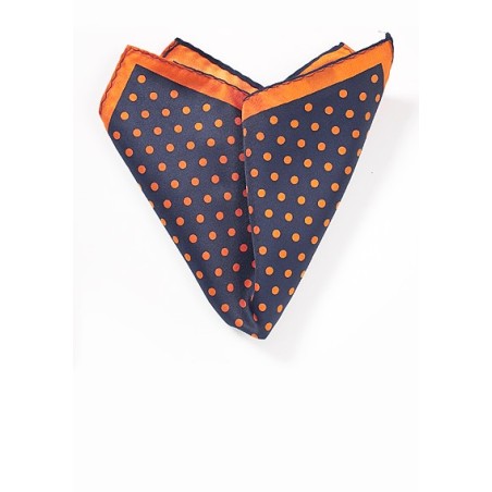 Navy Pocket Square with Orange Dots