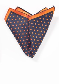 Navy Pocket Square with Orange Dots