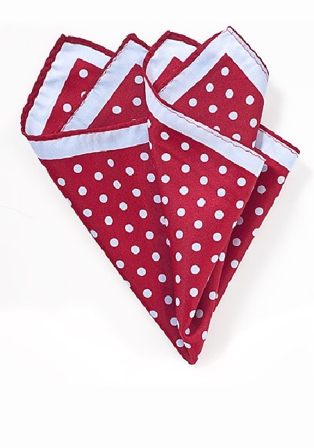 Cherry Red Pocket Square with Light Blue Dots