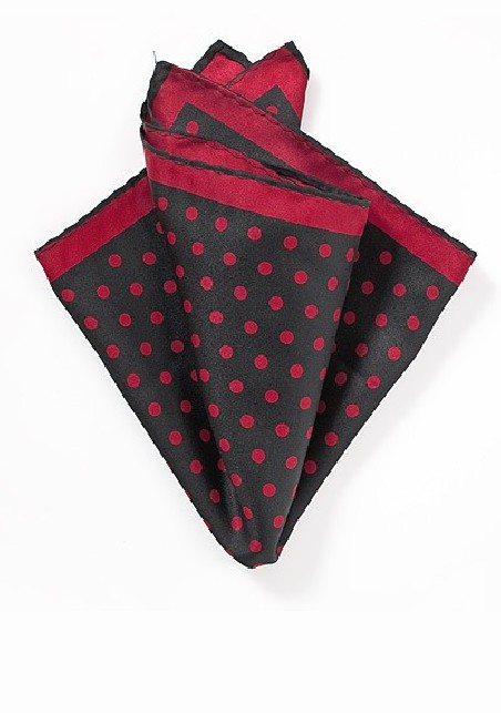 Black Pocket Square with Red Dots