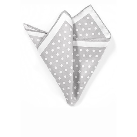 Silver Pocket Square with White Polka Dots