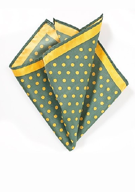 Green Pocket Square with Yellow Dots