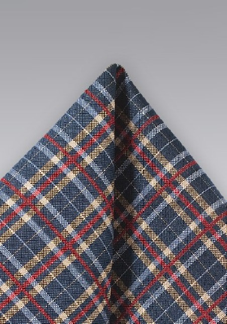 Tartan Plaid Pocket Square in Navy