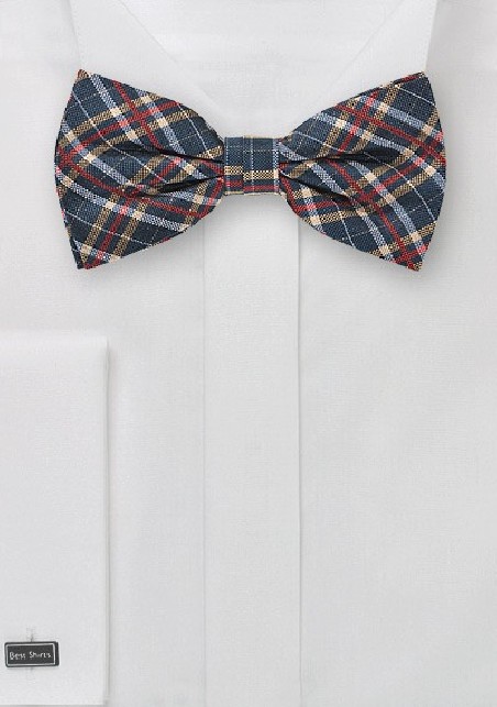 Tartan Plaid Bow Tie in Blue, Red, Gold