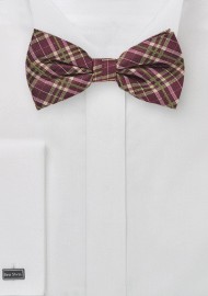 Burgundy and Lime Plaid Bow Tie