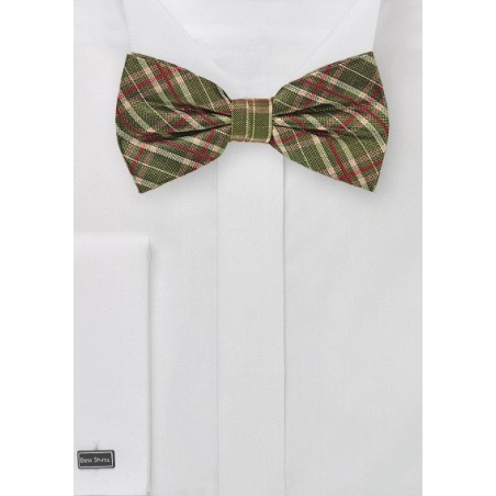 Tartan Plaid Bow Tie in Olive Green