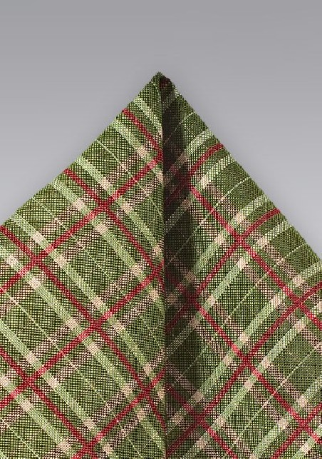 Olive Green Tartan Plaid Pocket Square
