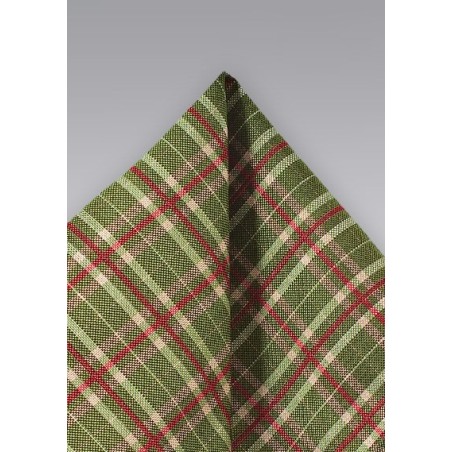 Olive Green Tartan Plaid Pocket Square