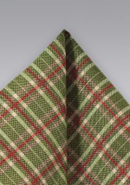 Olive Green Tartan Plaid Pocket Square