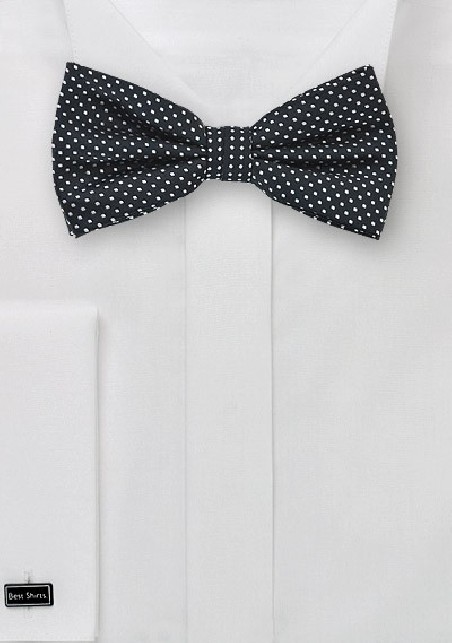 Black Bow Tie with Silver Pin Dots