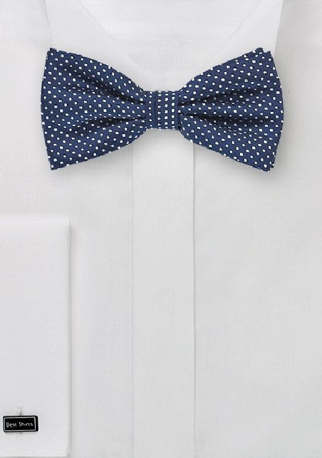 Navy Blue Bow Tie with Pin Dots