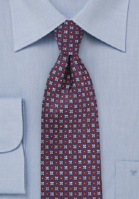Geometric Print Tie in Burgundy