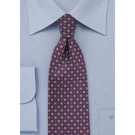 Geometric Print Tie in Burgundy
