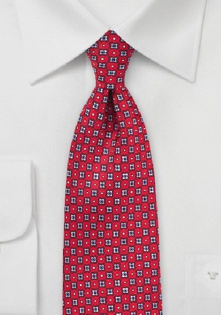 Geometric Floral Tie in Cherry Red and Blue