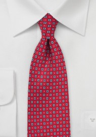 Geometric Floral Tie in Cherry Red and Blue