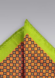 Foulard Print Pocket Square in Orange and Lime