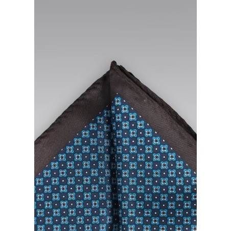 Blue and Brown Floral Pocket Square