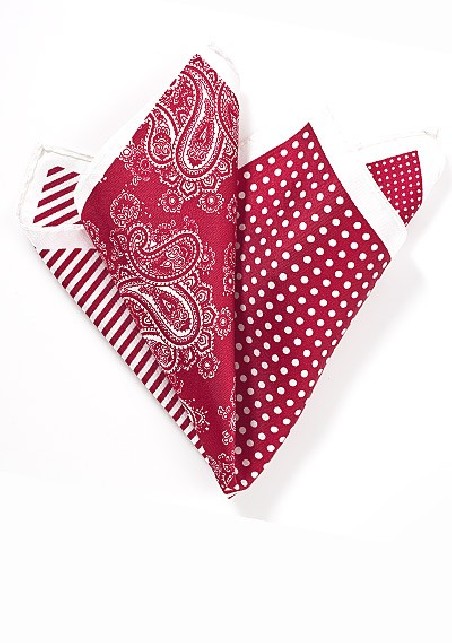 Multipattern Silk Pocket Square in Red
