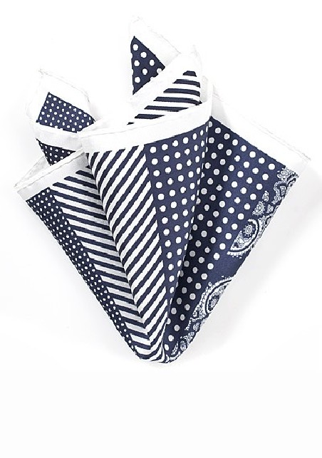 Multipattern Silk Pocket Square in Navy Blue