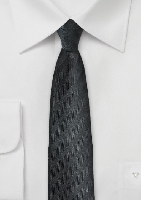 Textured Striped Skinny Tie in Black