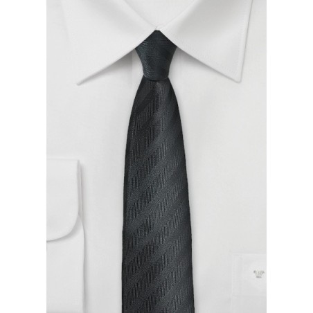 Textured Striped Skinny Tie in Black