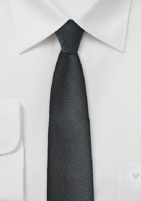 Ribbed Textured Black Skinny Tie