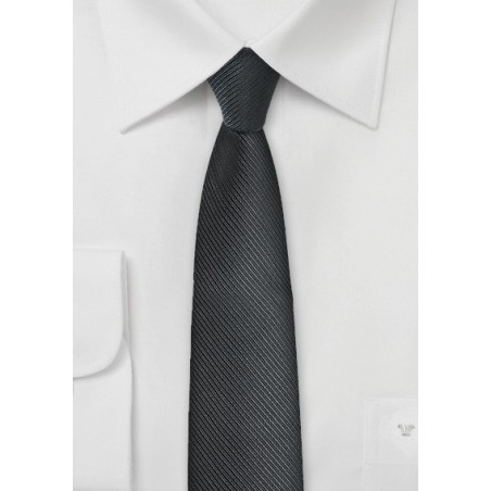 Ribbed Textured Black Skinny Tie
