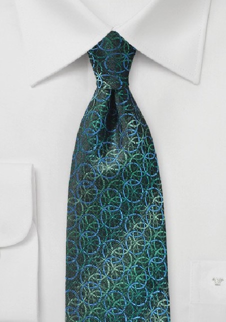 Pine Green, Blue, and Teal Circular Print Tie