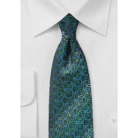 Pine Green, Blue, and Teal Circular Print Tie