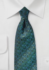Pine Green, Blue, and Teal Circular Print Tie