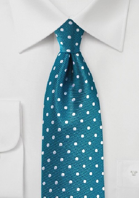 Bright Teal and Silver Polka Dot Tie