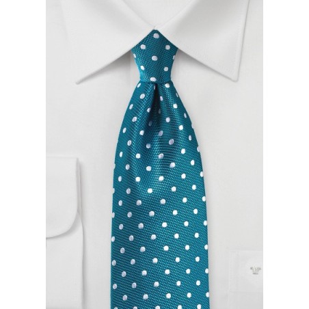 Bright Teal and Silver Polka Dot Tie