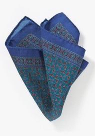 Teal and Blue Paisley Pocket Square in Wool